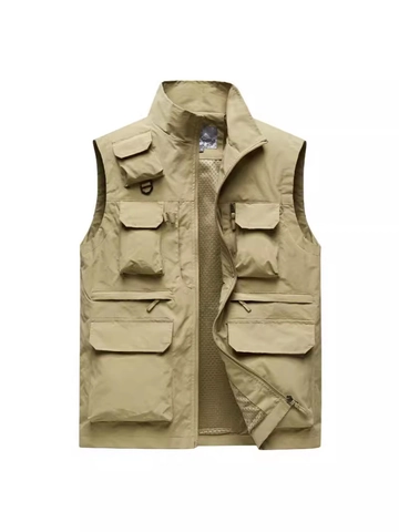 Herren Casual Outdoor Weste Mit Vielen Taschen Stehkragen Reißverschluss 100% Nylon Atmungsaktives Netzfutter Plus Size Utility