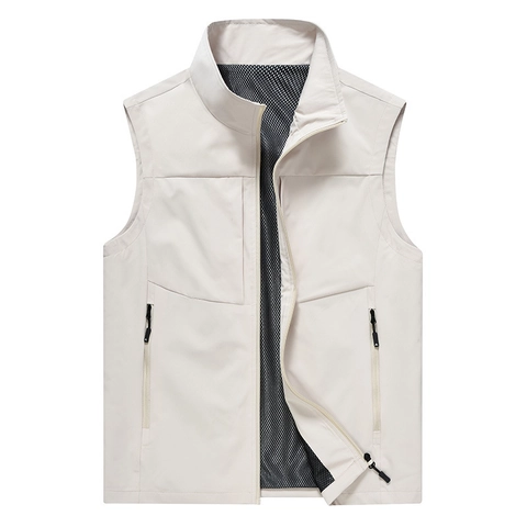 Men's Casual Outdoor Cargo Vest Stand Collar Multi-Pockets Sleeveless Jacket Mesh Lining Breathable Lightweight Waistcoat