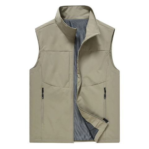 Men's Casual Outdoor Cargo Vest Stand Collar Multi-Pockets Sleeveless Jacket Mesh Lining Breathable Lightweight Waistcoat