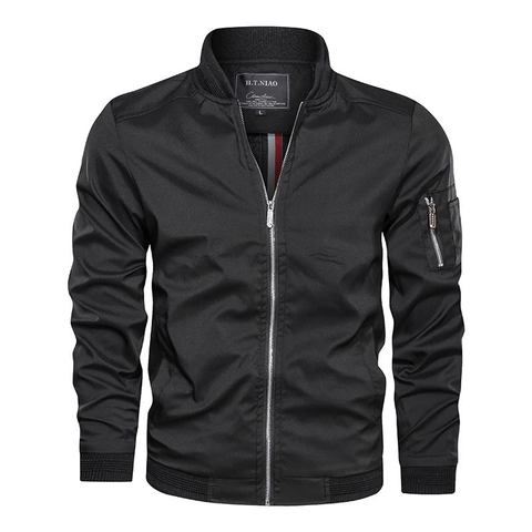 Men Flight Bomber Jacket Slim Fit Windproof Baseball Coat Lightweight Casual Solid Color Outerwear Spring Autumn Zip Jacket