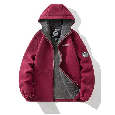 Chaqueta de Forro Polar con Capucha para Hombre Pesada Cálida Cortavientos Abrigo con Cremallera Completa y Parche Bordado Casual Invierno