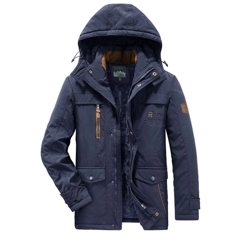 Uomo Inverno Parka con Fodera in Pile Giacca con Cappuccio Caldo Ispessito Antivento Media Lunghezza Multi-tasca Cargo Cappotto Imbottito