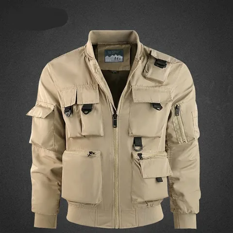 Giubbotto Bomber Tattico da Uomo Antivento Multitasche Outdoor Cargo Giacca da Lavoro Collo in Piedi Casual