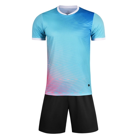 Men Soccer Training Suit Quick Dry Breathable Polyester T-Shirt And Shorts Gradient Geometric Pattern Football Jersey Suit