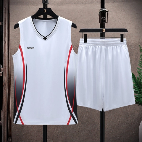Set Sportivo da Uomo Canotta Senza Maniche con Scollo a V e Pantaloncini Tuta da Allenamento per Basket Traspirante a Asciugatura Rapida da Uomo