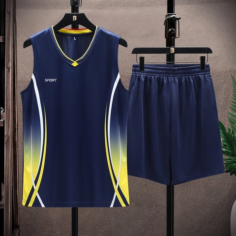 Set Sportivo da Uomo Canotta Senza Maniche con Scollo a V e Pantaloncini Tuta da Allenamento per Basket Traspirante a Asciugatura Rapida da Uomo