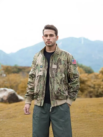 Men's MA-1 Tactical Flight Pilot Bomber Jacket With Stand Collar Windproof Utility Cargo Outerwear Baseball Uniform Jacket