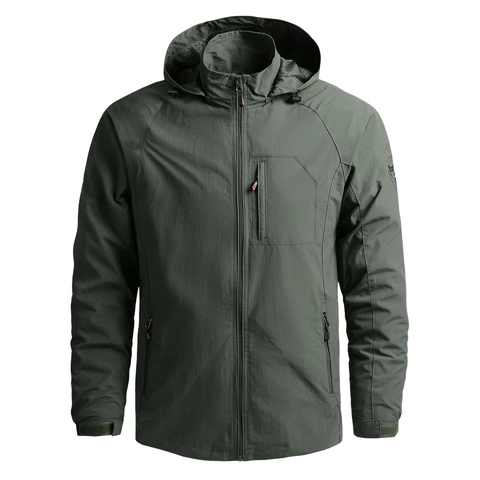 Giacca Utility da Uomo con Cappuccio Outdoor Giacca a Vento in Nylon Impermeabile Cappotto Multitasche Casual Workwear Moda Collo Alto