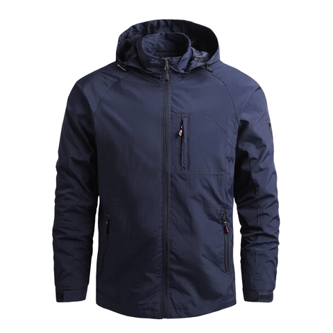 Veste à Capuche de Plein Air pour Hommes Coupe-vent Imperméable en Nylon Manteau Léger pour Randonnée Camping Style Militaire Sportif