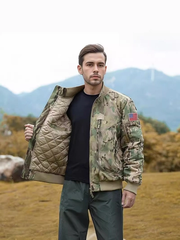 Giubbotto Bomber MA-1 Tattico da Uomo Resistente all'Acqua Cappotto Invernale Imbottito Con Toppa Bandiera USA Giacca a Vento Multi Tasca per Uomo