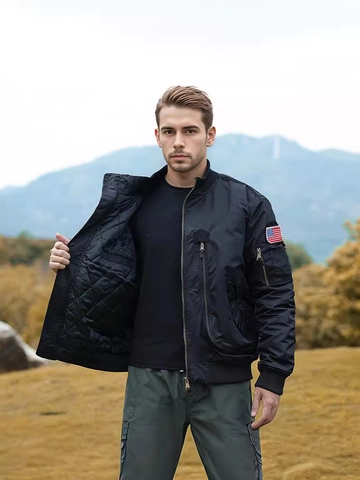 Giubbotto Bomber MA-1 Tattico da Uomo Resistente all'Acqua Cappotto Invernale Imbottito Con Toppa Bandiera USA Giacca a Vento Multi Tasca per Uomo