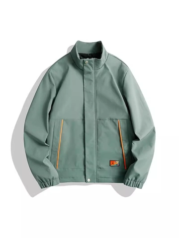 Chaqueta de Trabajo Casual para Hombre con Cuello Alto a Prueba de Viento Color Sólido Puños Elásticos Cierre de Cremallera Abrigo