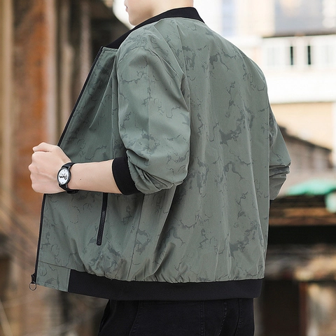 Veste Bomber Décontractée pour Homme Mode Urbaine Col Montant Coupe-vent Imprimé Marbre Camouflage Fermeture Éclair Manteau Tendance Homme