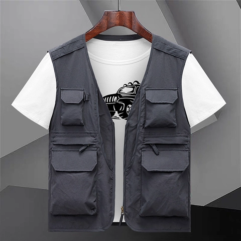Gilet da Lavoro Multitasche da Uomo Outdoor Pesca Fotografia Gilet Senza Maniche Scollo a V Sottile Traspirante Giacca Casual