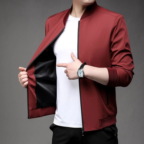 Chaqueta Bomber Casual para Hombre Ligera Cortavientos Cuello Alto Color Sólido Cremallera Puños de Canalé Primavera Otoño