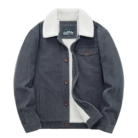 Men's Vintage Corduroy Jacket With Faux Sherpa Lining Thickened Warm Winter Workwear Lapel Button Down Outerwear Coat