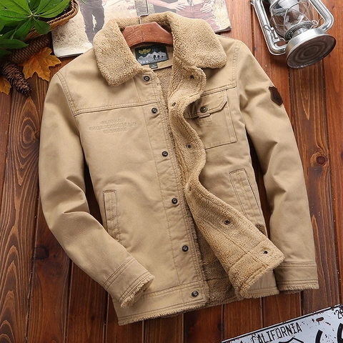 Men's Winter Cotton Padded Jacket Fleece Lined Heavyweight Sherpa Collar Outdoor Work Jacket Retro Canvas Warm Casual Coat For Men
