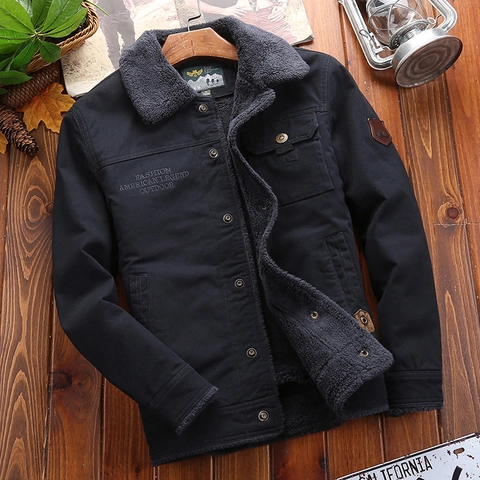 Men's Winter Cotton Padded Jacket Fleece Lined Heavyweight Sherpa Collar Outdoor Work Jacket Retro Canvas Warm Casual Coat For Men