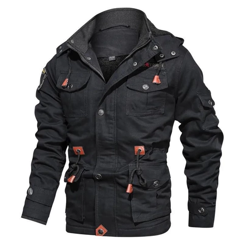 Giacca da Uomo Invernale Spessa Foderata in Pile Cotone Lunghezza Media Parka con Cappuccio Workwear Cargo Cappotto Caldo Tasche