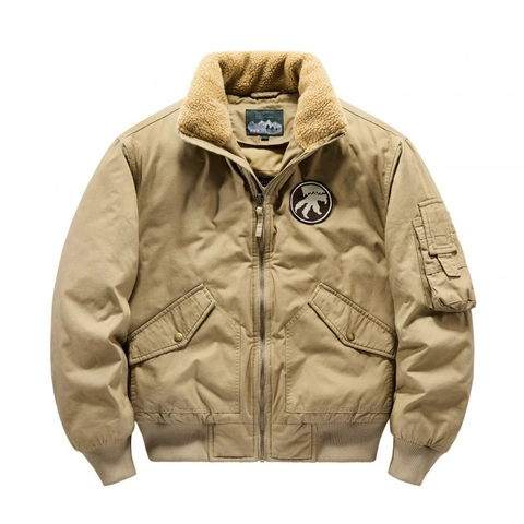 Men's Cotton Flight Bomber Jacket With Lamb Wool Collar Thickened Polyester Padded Workwear Coat Windproof Vintage Winter Outerwear
