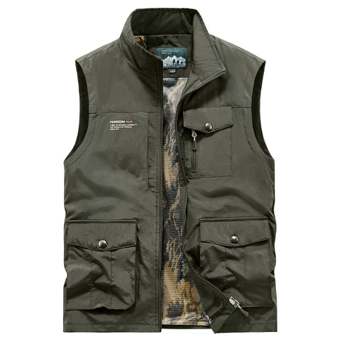 Gilet Tattico Multitasche Outdoor da Uomo Casual in Nylon ad Asciugatura Rapida con Collo in Piedi per Viaggi Pesca