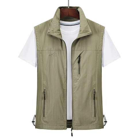 Gilet da Uomo Leggero Traspirante Outdoor Multitasca Collo in Piedi Giacca Senza Maniche Casual Pesca Escursionismo Gilet