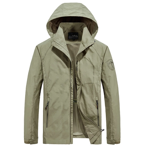 Chaqueta con Capucha Casual para Hombre al Aire Libre Cortavientos Ligero Forro de Malla Transpirable Múltiples Bolsillos Abrigo de Ropa Deportiva