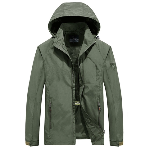 Chaqueta con Capucha Casual para Hombre al Aire Libre Cortavientos Ligero Forro de Malla Transpirable Múltiples Bolsillos Abrigo de Ropa Deportiva