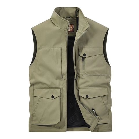 Gilet Tattico Multitasche da Uomo all'Aperto Fodera in Rete Traspirante Abbigliamento da Lavoro Pesca Fotografia Gilet Collo in Piedi Giacca Senza Maniche