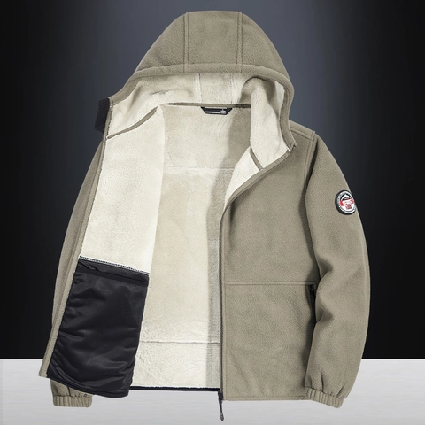 Giacca con Cappuccio in Pile Spesso da Uomo Inverno Caldo Collo Alto Cerniera Casual Antivento Abbigliamento Outdoor