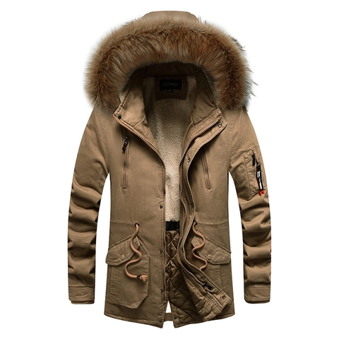 Cappotto Parka Invernale da Uomo Con Collo in Pelliccia Sintetica Foderato in Pile Cappuccio Caldo Antivento in Cotone
