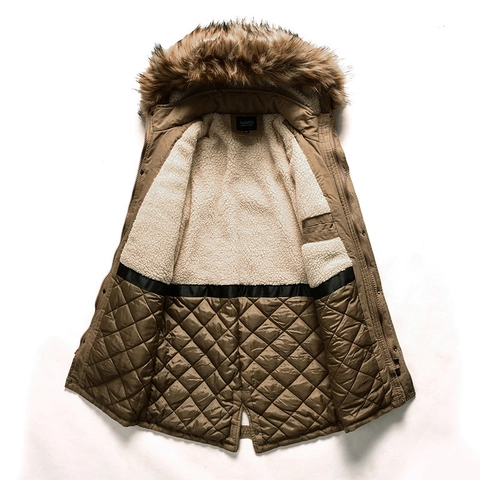 Cappotto Parka Invernale da Uomo Con Collo in Pelliccia Sintetica Foderato in Pile Cappuccio Caldo Antivento in Cotone
