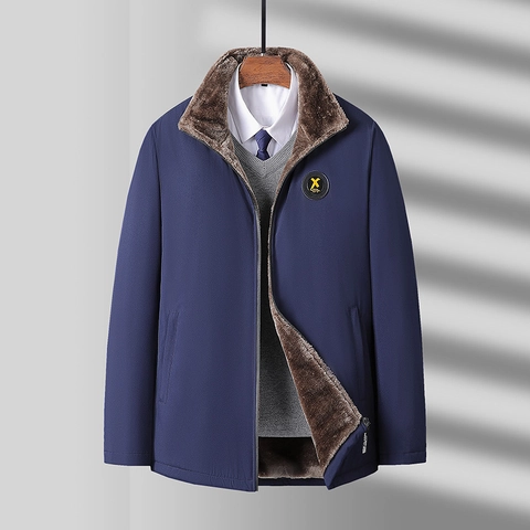 Men Winter Fleece Jacket Warm Thick Cotton Padded Coat Windproof Stand Collar Outerwear Casual Business Style For Men