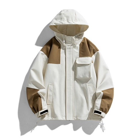Veste à Capuche Color Block pour Homme Coupe-vent Hydrofuge Manteau de Travail en Plein Air Casual Patchwork Streetwear Veste Homme