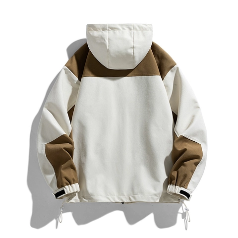Veste à Capuche Color Block pour Homme Coupe-vent Hydrofuge Manteau de Travail en Plein Air Casual Patchwork Streetwear Veste Homme