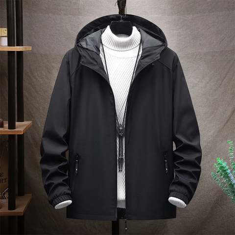 Chaqueta con Capucha de Moda para Hombre Estilo Coreano Corte Ajustado Cortavientos Ropa de Abrigo Estampado de Letras para Primavera Otoño