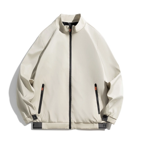 Men's Stand Collar Jacket Windproof Polyester Casual Outerwear Streetwear Zip Up Coat With Letter Prints For Daily Wear Fashion