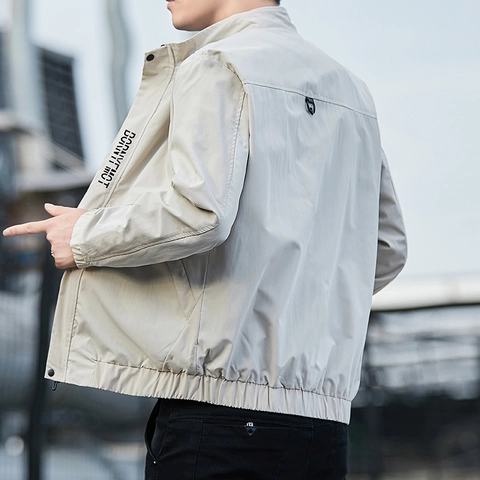 Herren Casual Stehkragen Jacke Polyester Winddicht Reißverschluss Outdoor Oberbekleidung Solid Print Mode Frühling Herbst Mantel