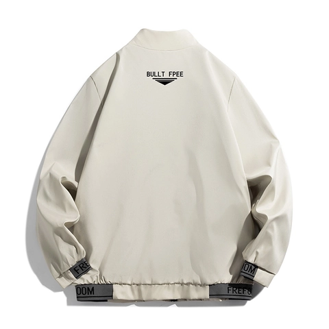 Men's Stand Collar Jacket Windproof Polyester Casual Outerwear Streetwear Zip Up Coat With Letter Prints For Daily Wear Fashion