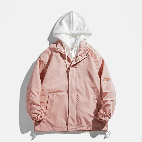 Veste à Capuche Décontractée pour Hommes Design Faux Deux Pièces Coupe-Vent en Polyester Coupe Ample Streetwear Printemps Automne