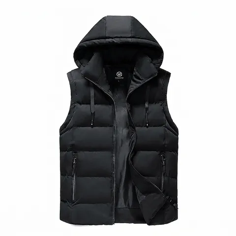 Gilet Imbottito in Cotone con Cappuccio da Uomo Invernale Casual Full Zip Termico Senza Maniche Giacca Calda Capospalla