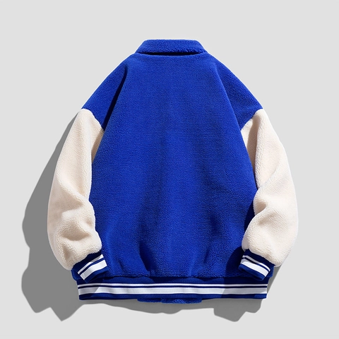 Ανδρική American Vintage Sherpa Baseball Ζακέτα Unisex Color Block Fleece Varsity Παλτό Ζεστό Patchwork Κέντημα Ενδύματα