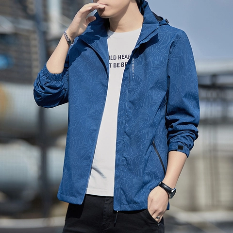 Chaqueta con Capucha para Exterior Hombre Mujer Cortavientos Impermeable Estampado de Hojas Casual Senderismo Cortavientos Ropa Deportiva Abrigo con Cremallera