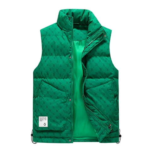 Chaleco Acolchado Casual para Hombre con Monograma Cuello Alto Chaqueta Sin Mangas Cálida Cortavientos Puffer Moda Ropa de Abrigo