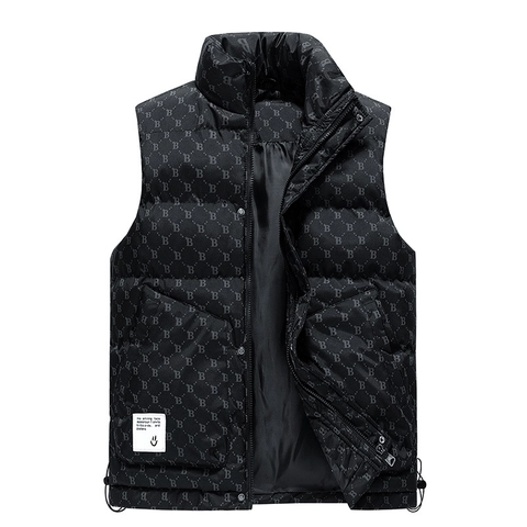 Chaleco Acolchado Casual para Hombre con Monograma Cuello Alto Chaqueta Sin Mangas Cálida Cortavientos Puffer Moda Ropa de Abrigo