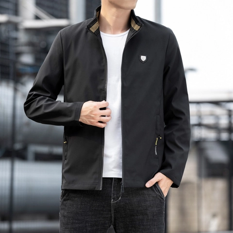 Men's Casual Stand Collar Jacket Fashion Solid Color Zipper Coat Windbreaker Plus Size Spring Autumn Men's Outerwear