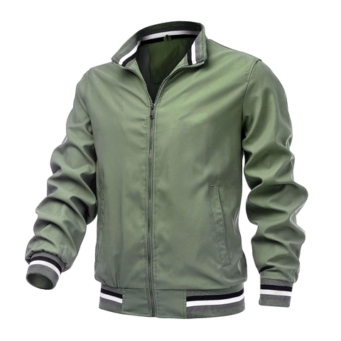 Chaqueta Bomber Casual para Hombre Resistente al Viento Cuello Alzado con Cremallera Deportiva con Ribete de Rayas Poliéster