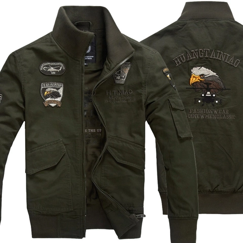 Chaqueta Militar para Hombre Algodón Bomber Casual Bordado Cuello Alto Abrigo de Trabajo Tallas Grandes
