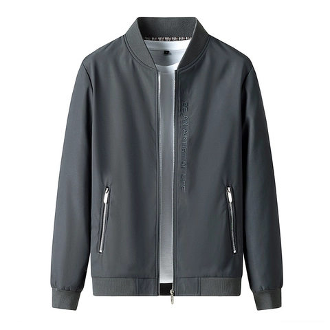 Chaqueta Bomber Casual para Hombre Ropa de Abrigo de Poliéster a Prueba de Viento Con Forro de Lana Bordado Cuello Alto Abrigo Con Cremallera para Uso Diario