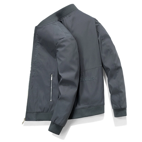 Chaqueta Bomber Casual para Hombre Ropa de Abrigo de Poliéster a Prueba de Viento Con Forro de Lana Bordado Cuello Alto Abrigo Con Cremallera para Uso Diario